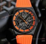 Super High AAA Replica Zenith Defy Classic 41mm Watches Skeleton Dial Orange Rubber Band